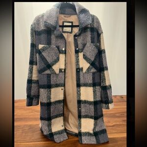 Plaid Wool-Blend Shacket Coat
